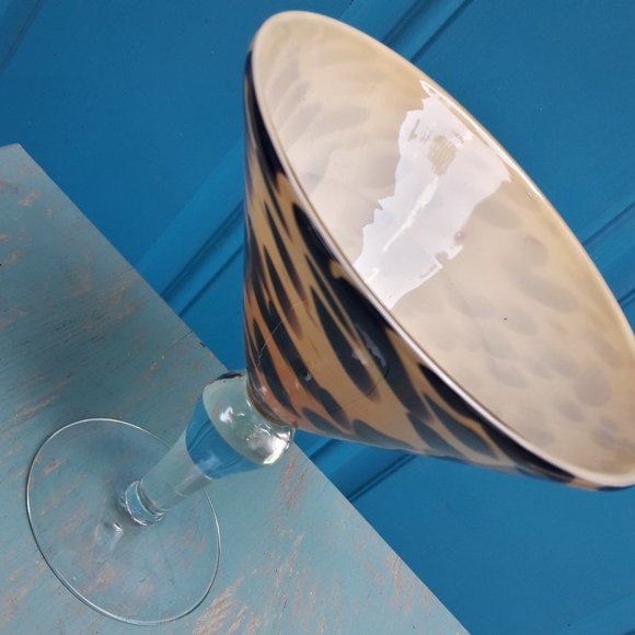 Hand Blown Glass Martini Cocktail Barware Animal Print Oversized Party Drinking - Picture 15 of 16